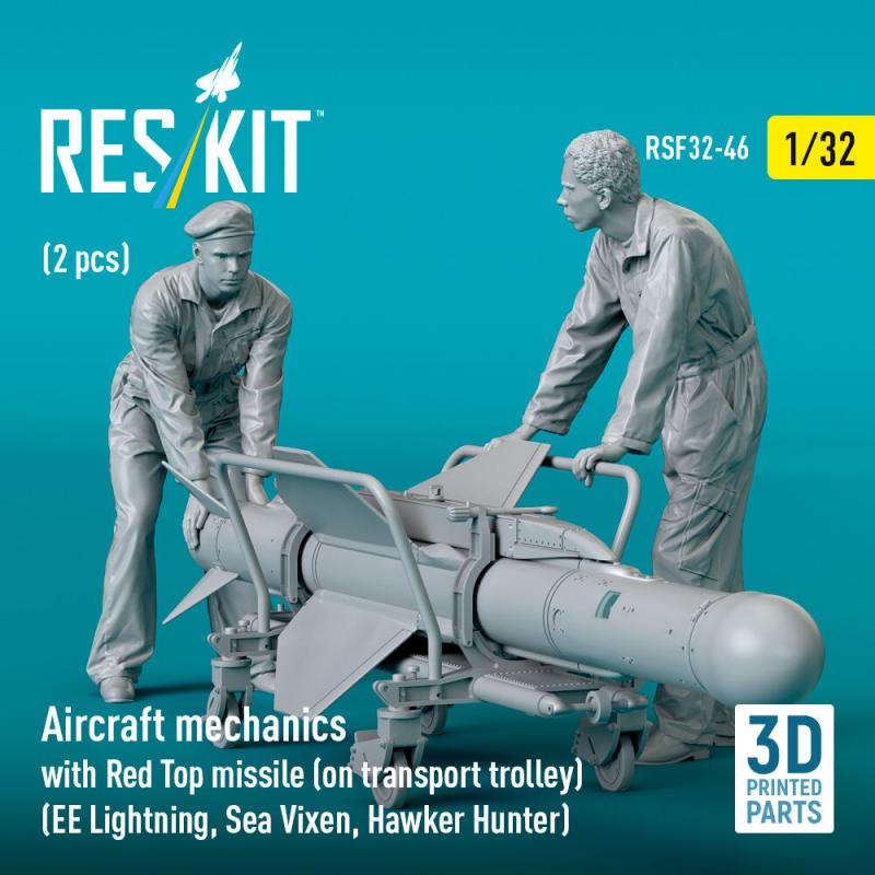 Aircraft mechanics with Red Top missile (on transport trolley) (EE Lightning, Sea Vixen, Hawker Hunter) (2 pcs) (3D Printed) von ResKit Models