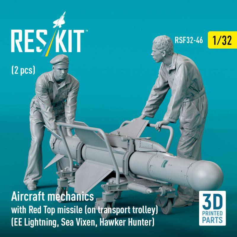 Aircraft mechanics with Red Top missile (on transport trolley) (EE Lightning, Sea Vixen, Hawker Hunter) (2 pcs) (3D Printed) von ResKit Models
