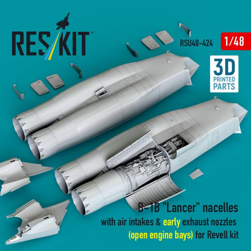B-1B Lancer nacelles with air intakes & early exhaust nozzles (open engine bay) for Revell kit (3D Printed) von ResKit Models