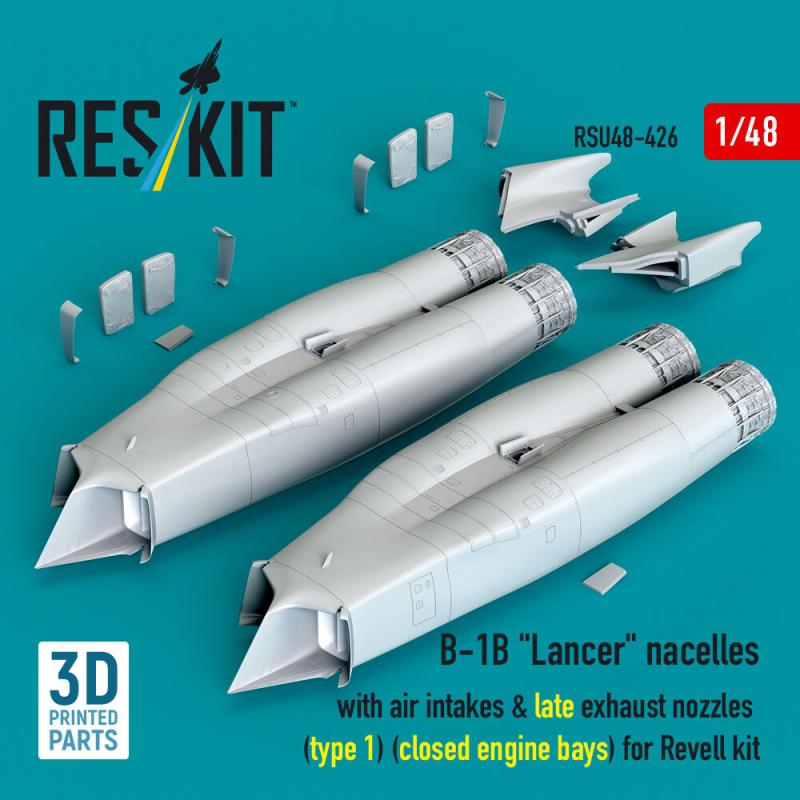 B-1B Lancer nacelles with air intakes & late exhaust nozzles (type 1) (?losed engine bays) for Revell kit (3D Printed) von ResKit Models