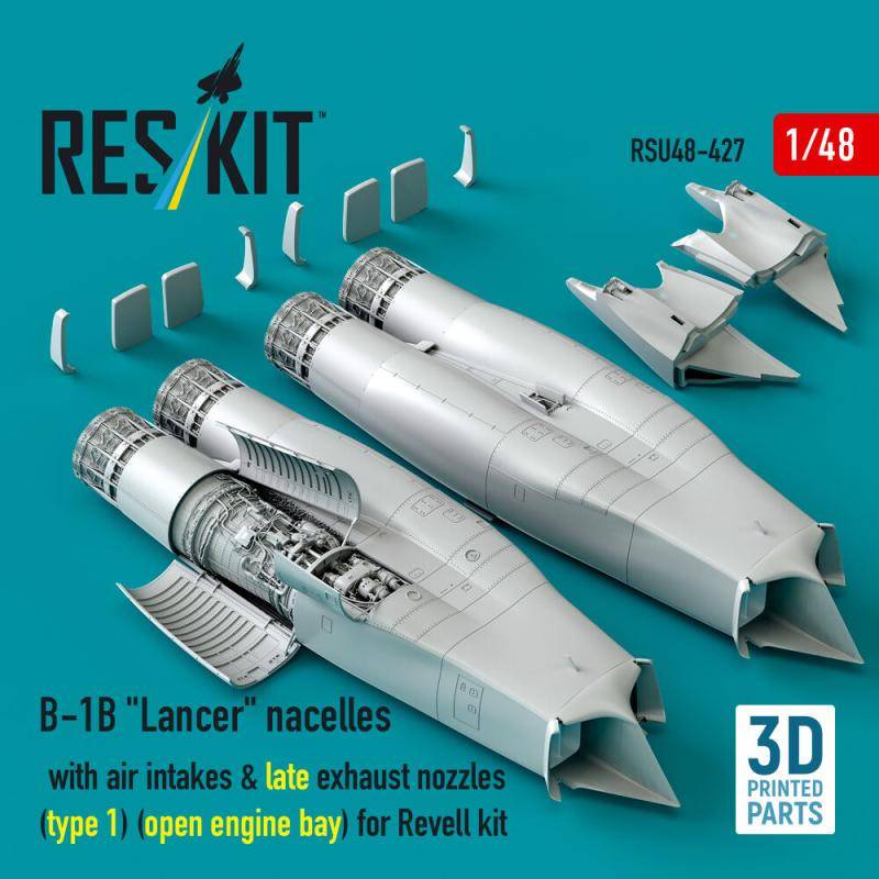 B-1B Lancer nacelles with air intakes & late exhaust nozzles (type 1) (open engine bay) for Revell kit (3D Printed) von ResKit Models