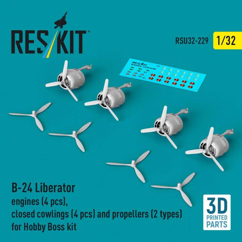 B-24 Liberator - Engines (4 pcs), closed cowlings (4 pcs) and propellers (2 types) (3D Printed) [HobbyBoss] von ResKit Models