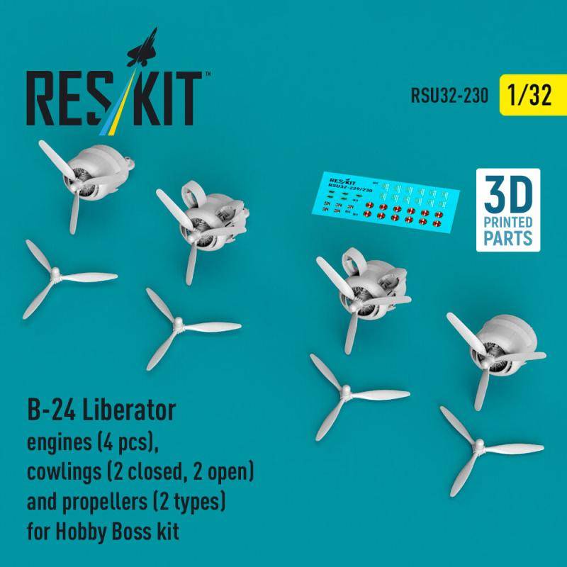 B-24 Liberator - Engines (4 pcs), cowlings (2 closed, 2 open) and propellers (2 types) (3D Printed) [HobbyBoss] von ResKit Models