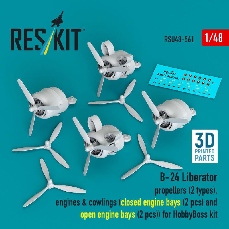 B-24 Liberator - Propellers (2 types), engines & cowlings (closed engine bays (2 pcs) and open engine bays (2 pcs)) (3D Printed) [HobbyBoss] von ResKit Models