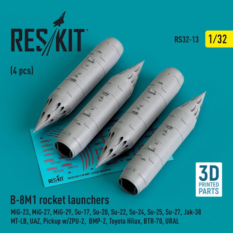 B-8M1 rocket launchers (4 pcs) (MiG-23/27/29, Su-17/20/22/24/25/27/33, Jak-38) (3D Printed) von ResKit Models