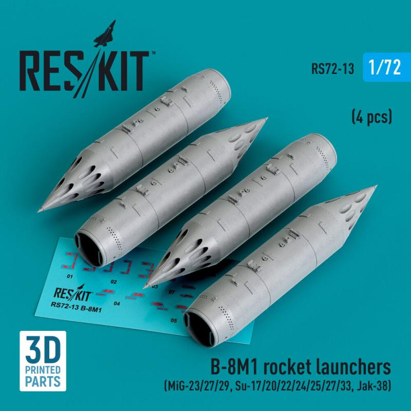 B-8M1 rocket launchers (4 pcs) (MiG-23/27/29, Su-17/20/22/24/25/27/33, Jak-38) (3D Printed) von ResKit Models
