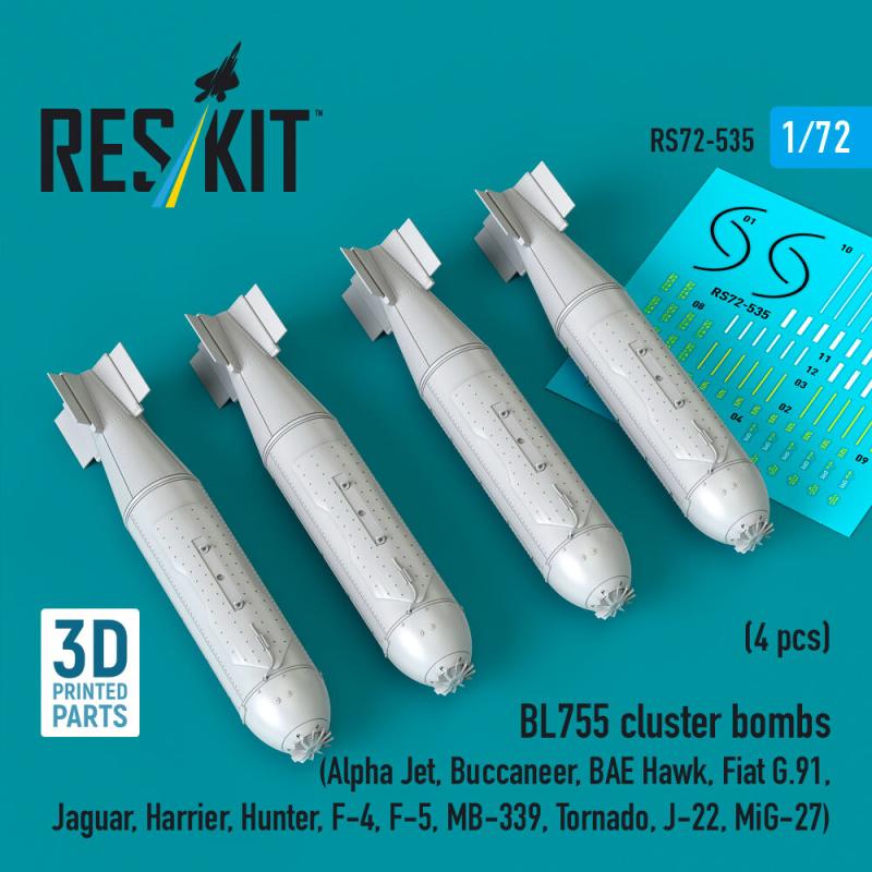 BL755 cluster bombs (4 pcs) (Alpha Jet, Buccaneer, BAE Hawk, Fiat G.91, Jaguar, Harrier, Hunter, F-4, F-5, MB-339, Tornado, J-22, MiG-27) (3D Printed) von ResKit Models