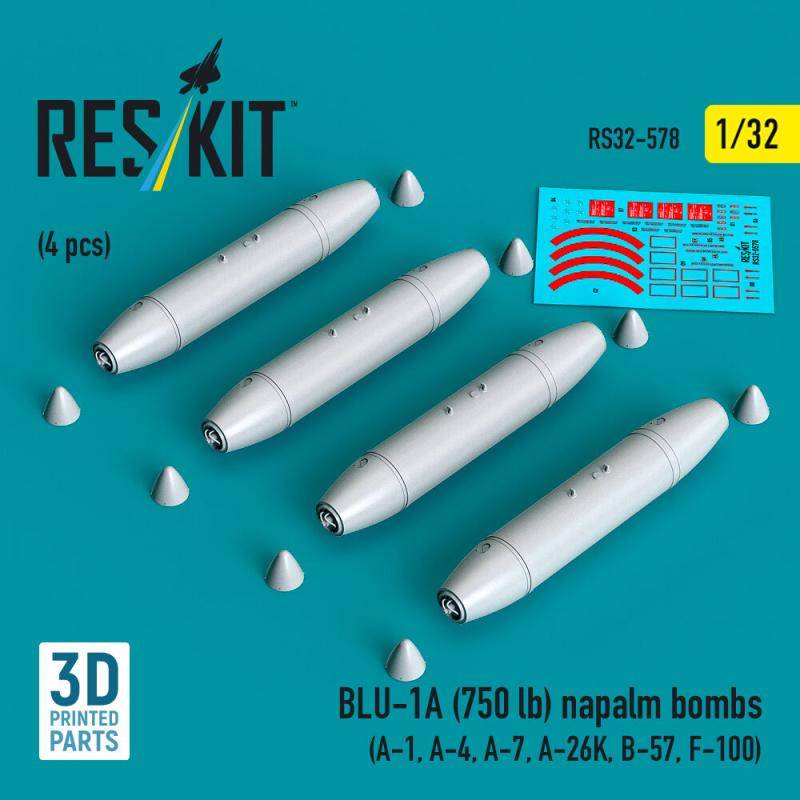 BLU-1A (750 lb) napalm bombs (4 pcs) (A-1, A-4, A-7, A-26K, B-57, F-100) (3D Printed) von ResKit Models