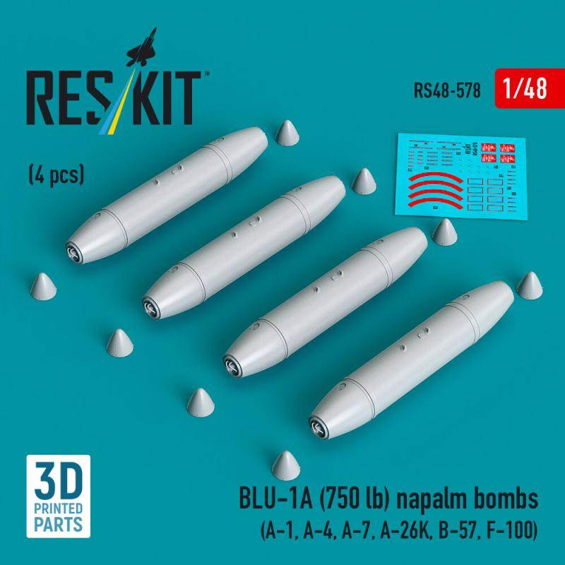 BLU-1A (750 lb) napalm bombs (4 pcs) (A-1, A-4, A-7, A-26K, B-57, F-100) (3D Printed) von ResKit Models