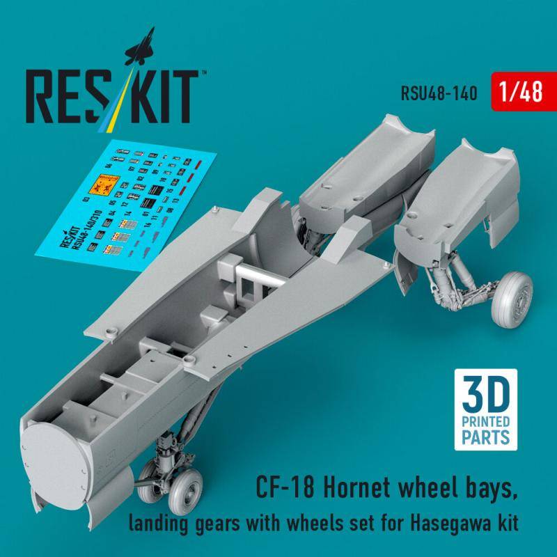 CF-18 Hornet wheel bays, landing gears with wheels set for Hasegawa kit (3D Printed) von ResKit Models