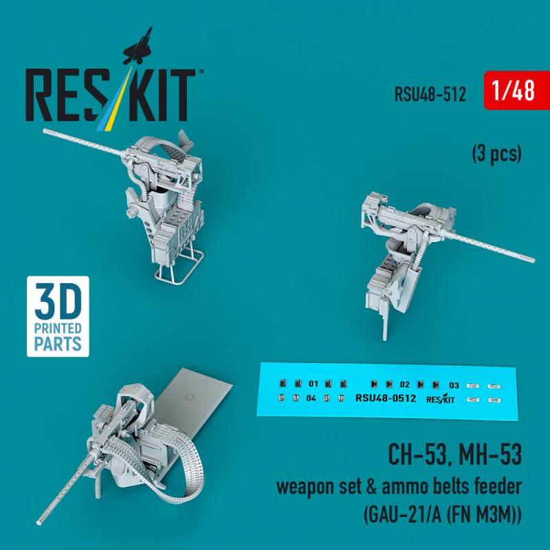CH-53, MH-53 - Weapon set & ammo belts feeder (GAU-21/A (FN M3M)) (3 pcs) (3D Printed) von ResKit Models