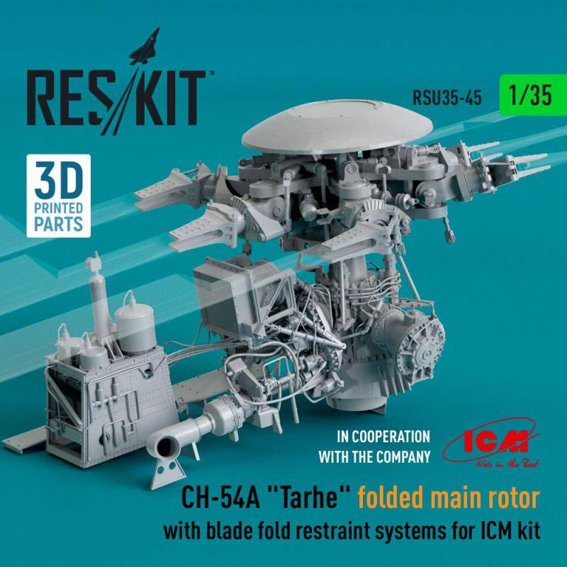 CH-54A Tarhe folded main rotor with blade fold restraint systems for ICM kit (3D Printed) von ResKit Models