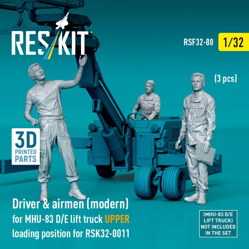 Driver & airmen (modern) (3 pcs) (MHU-83 D/E lift truck UPPER loading position for RSK32-0011) (3D Printed) von ResKit Models