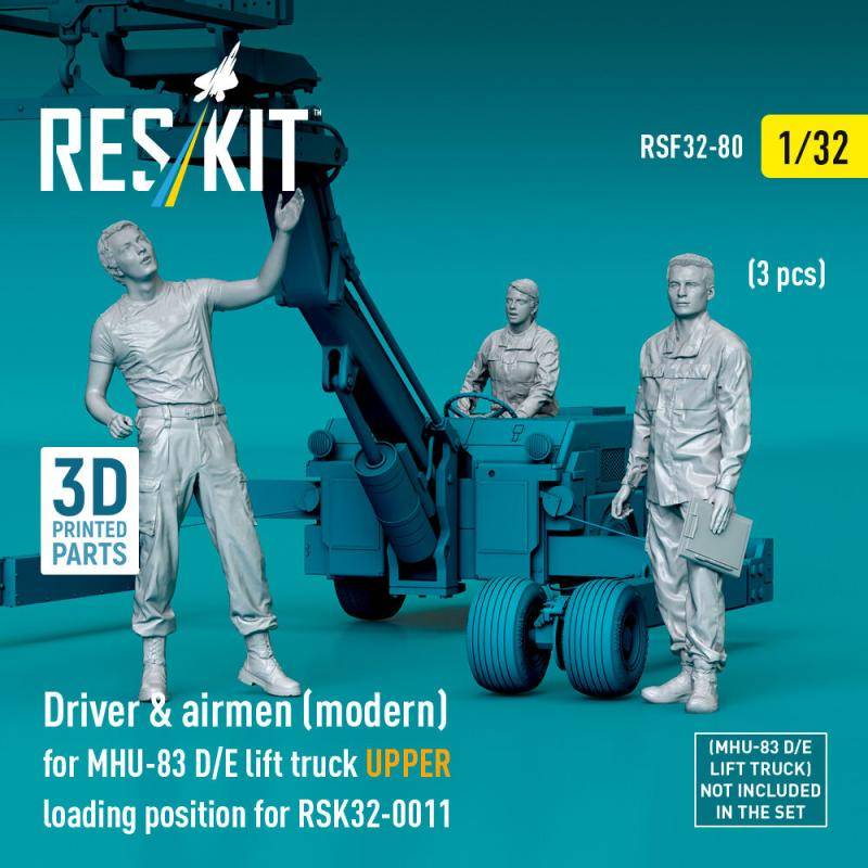 Driver & airmen (modern) (3 pcs) (MHU-83 D/E lift truck UPPER loading position for RSK32-0011) (3D Printed) von ResKit Models