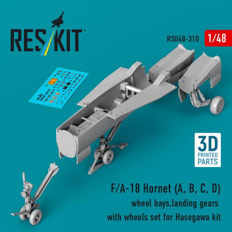 F/A-18 Hornet (A, B, C, D) wheel bays, landing gears with wheels set for Hasegawa kit (3D Printed) von ResKit Models