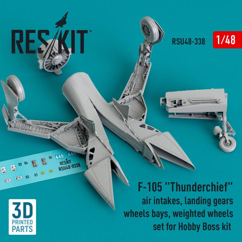 F-105 Thunderchief air intakes, landing gears with wheels bays and weighted wheels set for Hobby Boss kit (3D Printed) von ResKit Models
