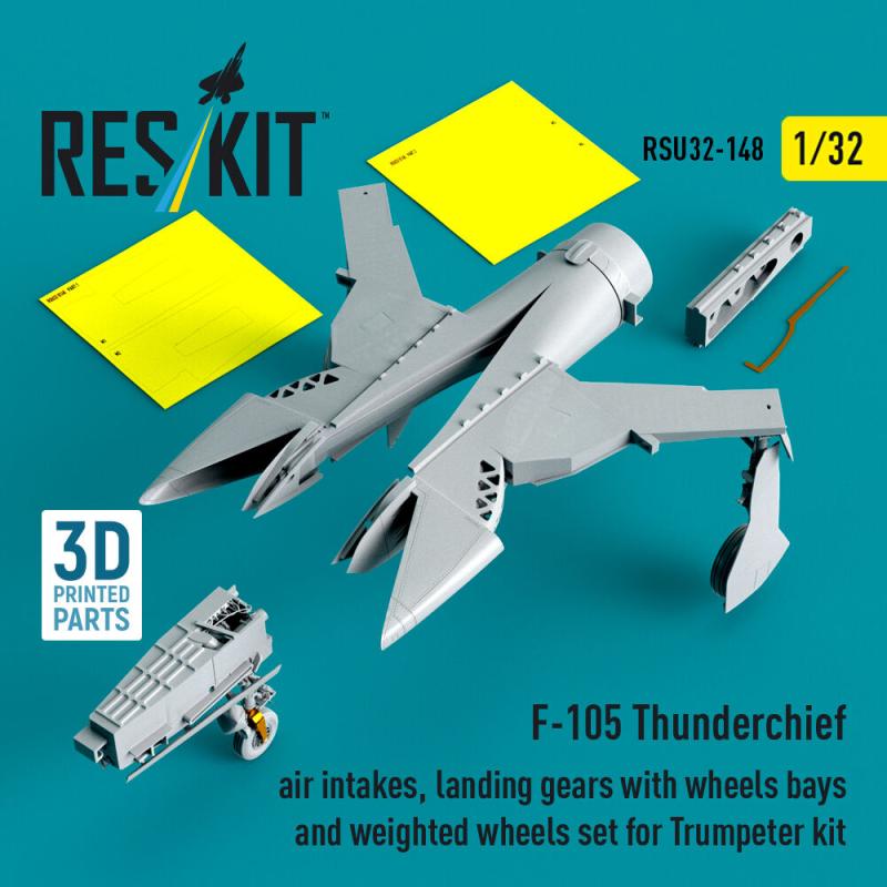 F-105 Thunderchief air intakes, landing gears with wheels bays and weighted wheels set for Trumpeter kit (3D Printed) von ResKit Models