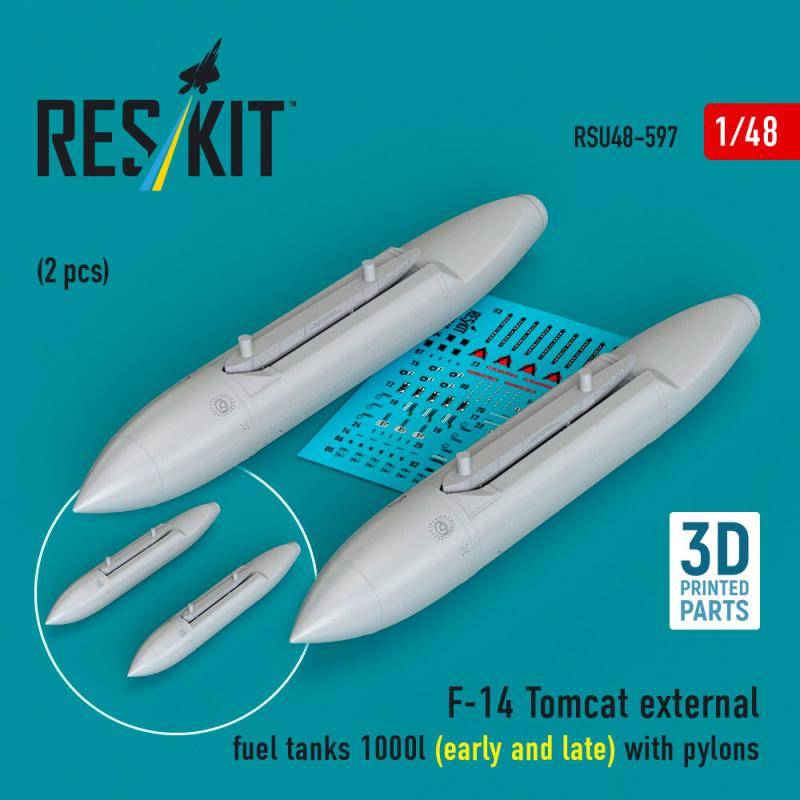 F-14 Tomcat external fuel tanks 1000l (early and late) with pylons (2 pcs) (3D Printed) von ResKit Models