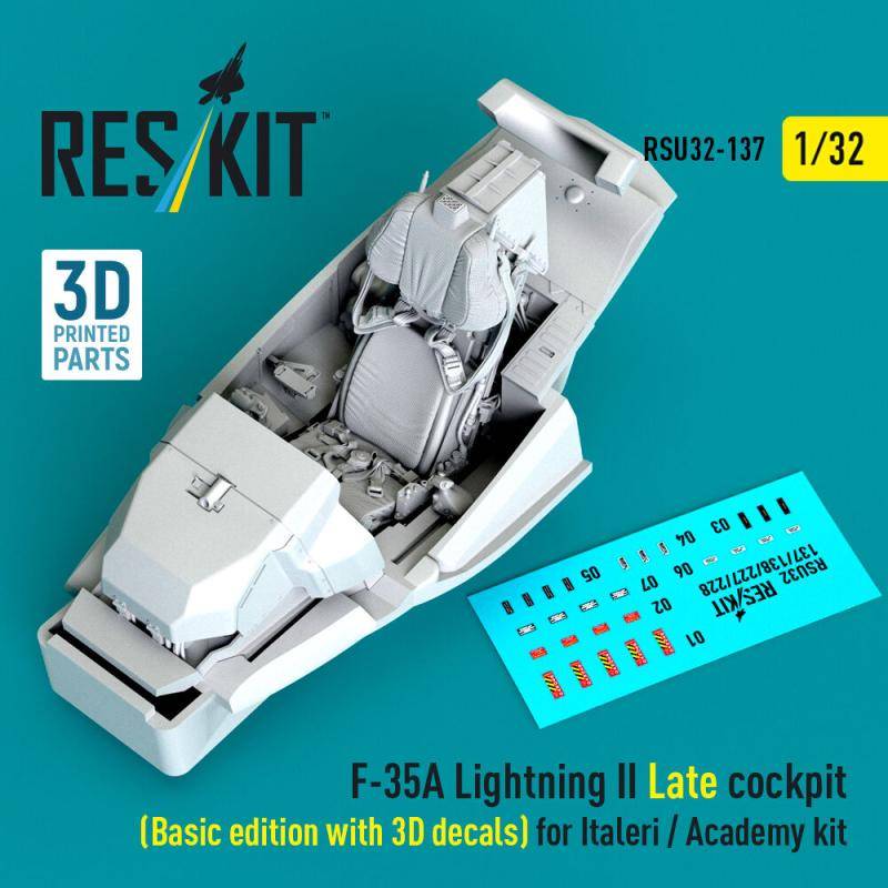 F-35A Lightning II Late cockpit (Basic edition with 3D decals) for Italeri / Academy kit (3D Printed) von ResKit Models