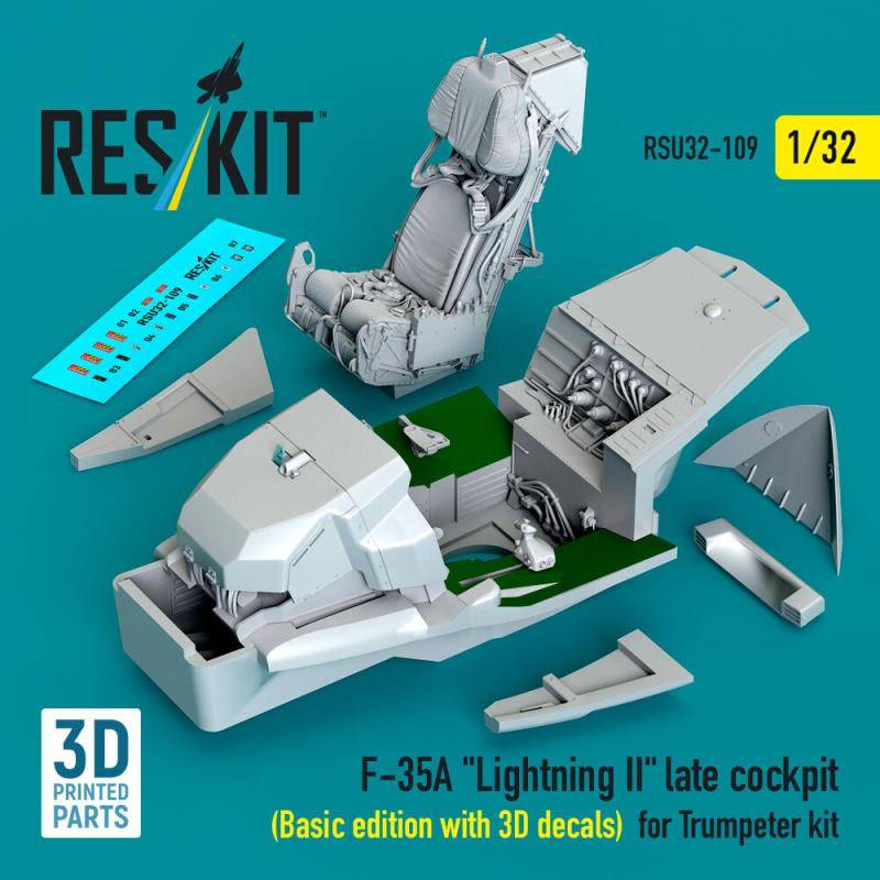 F-35A Lightning II late cockpit (Basic edition with 3D decals) for Trumpeter kit (3D Printed) von ResKit Models
