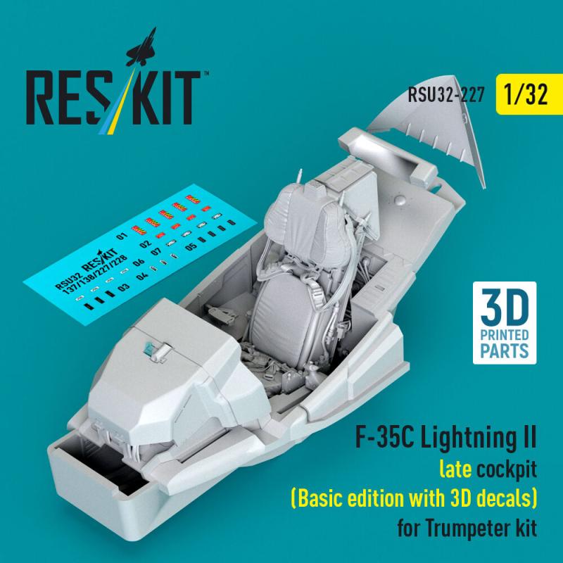 F-35C Lightning II late cockpit (Basic edition with 3D decals) for Trumpeter kit (3D Printed) von ResKit Models