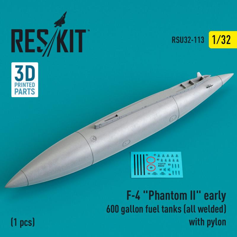 F-4 Phantom II early 600 gallon fuel tanks (all welded) with pylon (1 pcs) (3D Printed) von ResKit Models