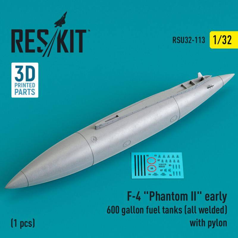 F-4 Phantom II early 600 gallon fuel tanks (all welded) with pylon (1 pcs) (3D Printed) von ResKit Models