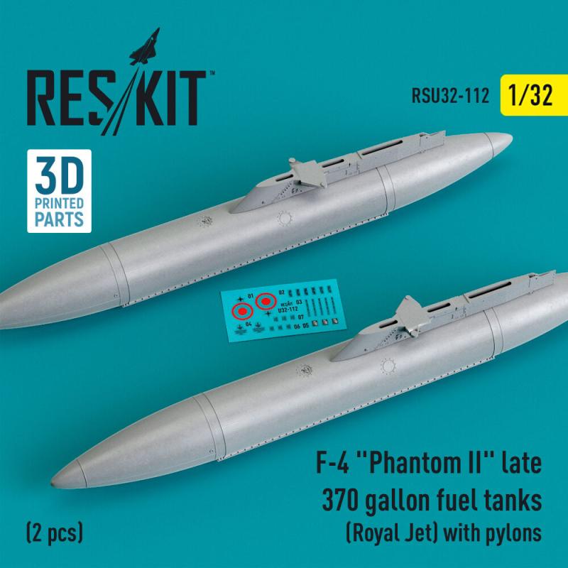 F-4 Phantom II late 370 gallon fuel tanks (Royal Jet) with pylons (2 pcs) (3D Printed) von ResKit Models