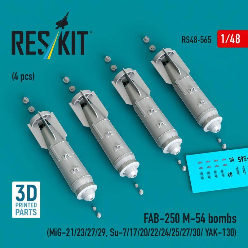 FAB-250 ?-54 bombs (4 pcs) (MiG-21/23/27/29, Su-7/17/20/22/24/25/27/30/ YAK-130) (3D Printed) von ResKit Models