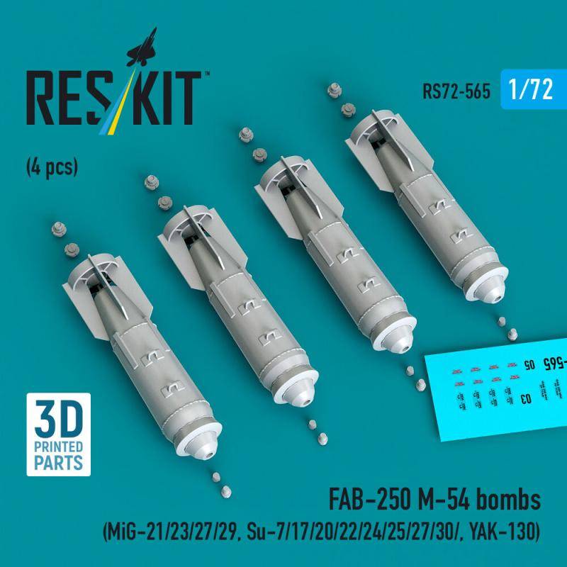 FAB-250 ?-54 bombs (4 pcs) (MiG-21/23/27/29, Su-7/17/20/22/24/25/27/30/ YAK-130) (3D Printed) von ResKit Models