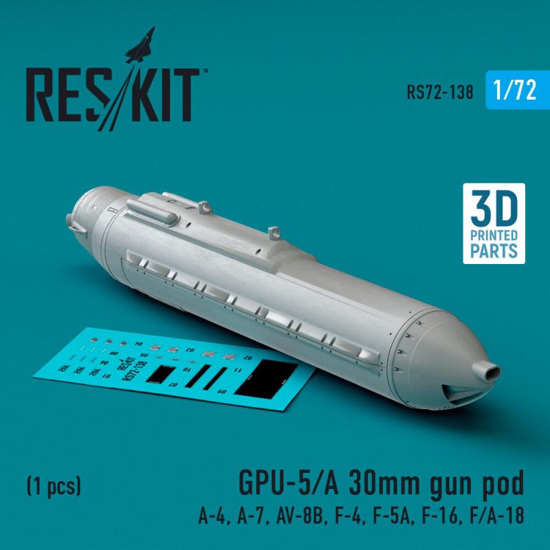 GPU-5/A 30mm gun pod (1 pcs) (A-4, A-7, AV-8B, F-4, F-5A, F-16, F/A-18) (3D Printed) von ResKit Models