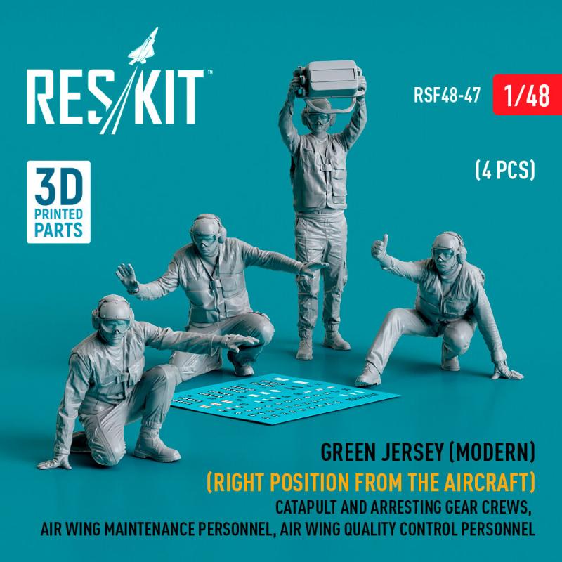 Green jersey (Modern) (Right position from the aircraft) Catapult and Arresting Gear Crews, Air Wing Maintenance Personnel, Air Wing Quality Control Personnel (4 pcs) (3D Printed) von ResKit Models