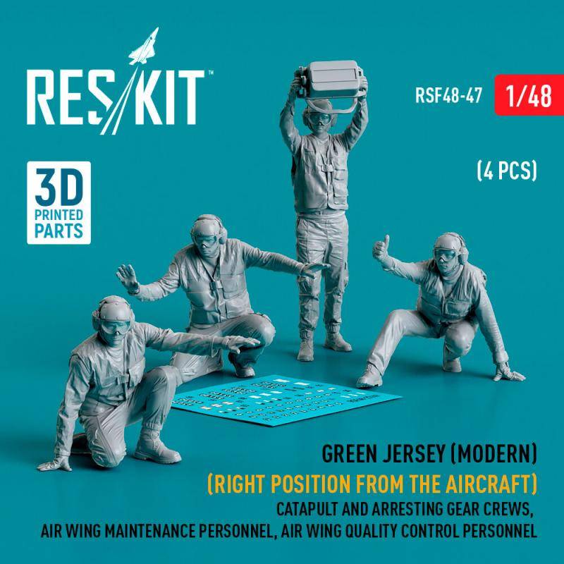 Green jersey (Modern) (Right position from the aircraft) Catapult and Arresting Gear Crews, Air Wing Maintenance Personnel, Air Wing Quality Control Personnel (4 pcs) (3D Printed) von ResKit Models