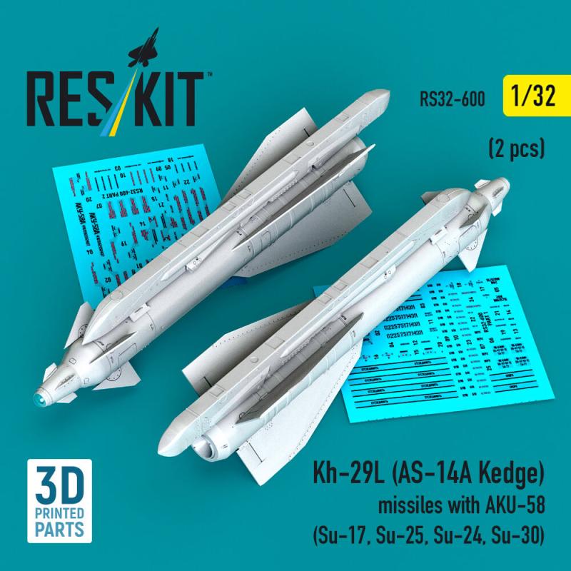 Kh-29L (AS-14A Kedge) missiles with AKU-58 (2 pcs) (Su-17, Su-25, Su-24, Su-30) (3D Printed) von ResKit Models