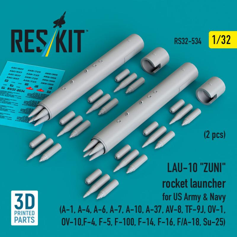 LAU-10 ZUNI rocket launcher for US Army & Navy (2 pcs) (A-1, A-4, A-6, A-7, A-10, A-37, AV-8, TF-9J, OV-1, OV-10, F-4, F-5, F-100, F-14, F-16, F/A-18, Su-25) (3D Printed) von ResKit Models
