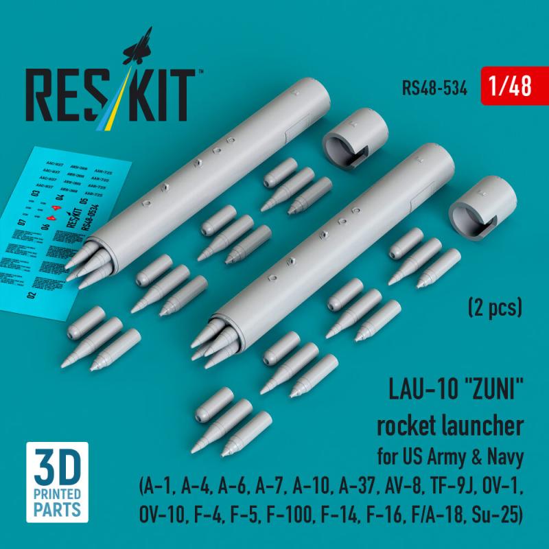 LAU-10 ZUNI rocket launcher for US Army & Navy (2 pcs) (A-1, A-4, A-6, A-7, A-10, A-37, AV-8, TF-9J, OV-1, OV-10, F-4, F-5, F-100, F-14, F-16, F/A-18, Su-25) (3D Printed) von ResKit Models