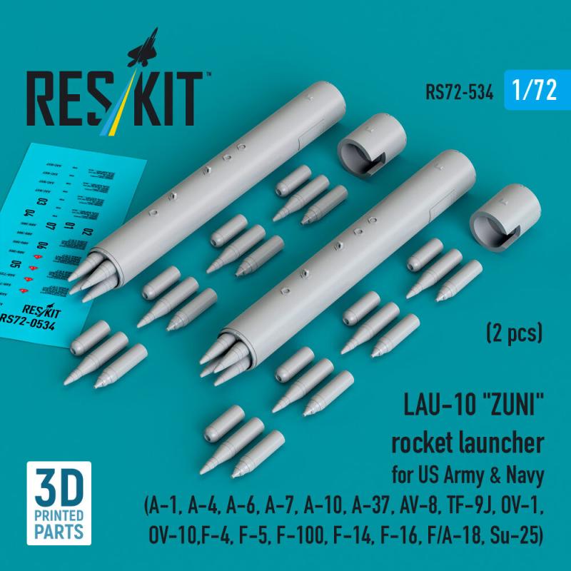 LAU-10 ZUNI rocket launcher for US Army & Navy (2 pcs) (A-1, A-4, A-6, A-7, A-10, A-37, AV-8, TF-9J, OV-1, OV-10, F-4, F-5, F-100, F-14, F-16, F/A-18, Su-25) (3D Printed) von ResKit Models
