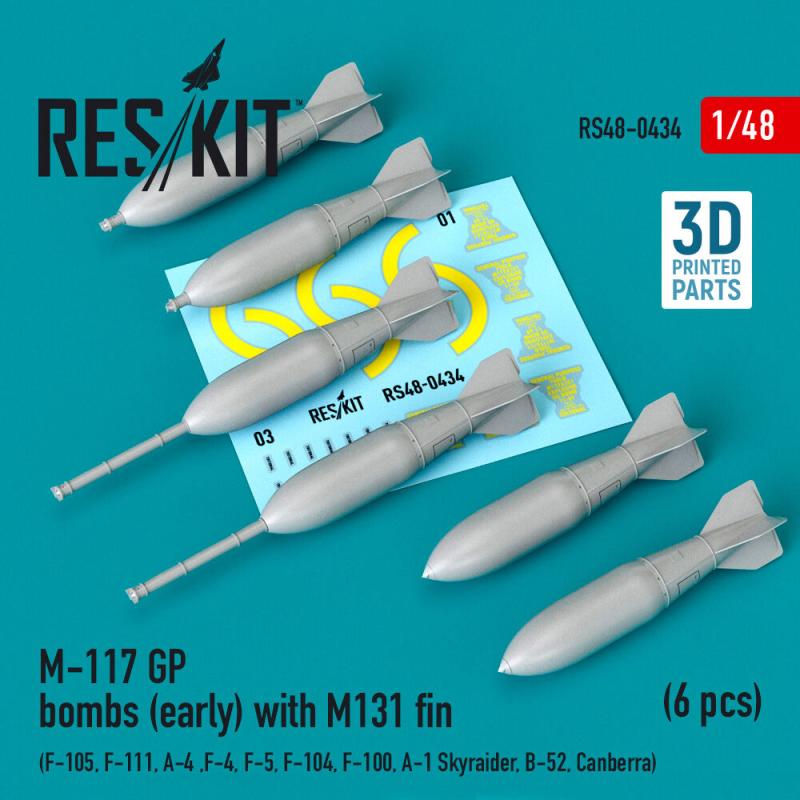 M-117 GP bombs (early) with M131 fin (6 pcs) (F-105, F-111, A-4 ,F-4, F-5, F-104, F-100, A-1 Skyraider, B-52, Canberra) (3D Printed) von ResKit Models