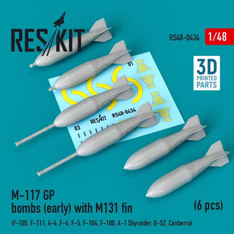 M-117 GP bombs (early) with M131 fin (6 pcs) (F-105, F-111, A-4 ,F-4, F-5, F-104, F-100, A-1 Skyraider, B-52, Canberra) (3D Printed) von ResKit Models