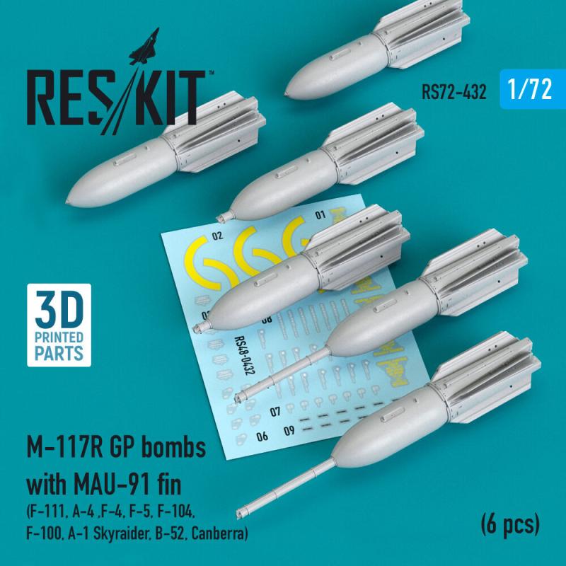 M-117R GP bombs with MAU-91 fin (6 pcs) (F-105, F-111, A-4 ,F-4, F-5, F-104, F-100, A-1 Skyraider, B-52, Canberra) (3D Printed) von ResKit Models