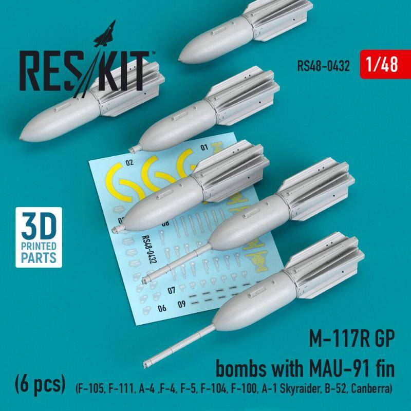 M-117R GP bombs with MAU-91 fin (6 pcs) (F-105,F-111, A-4 ,F-4, F-5, F-104, F-100, A-1 Skyraider, B-52, Canberra) (3D Printed) von ResKit Models