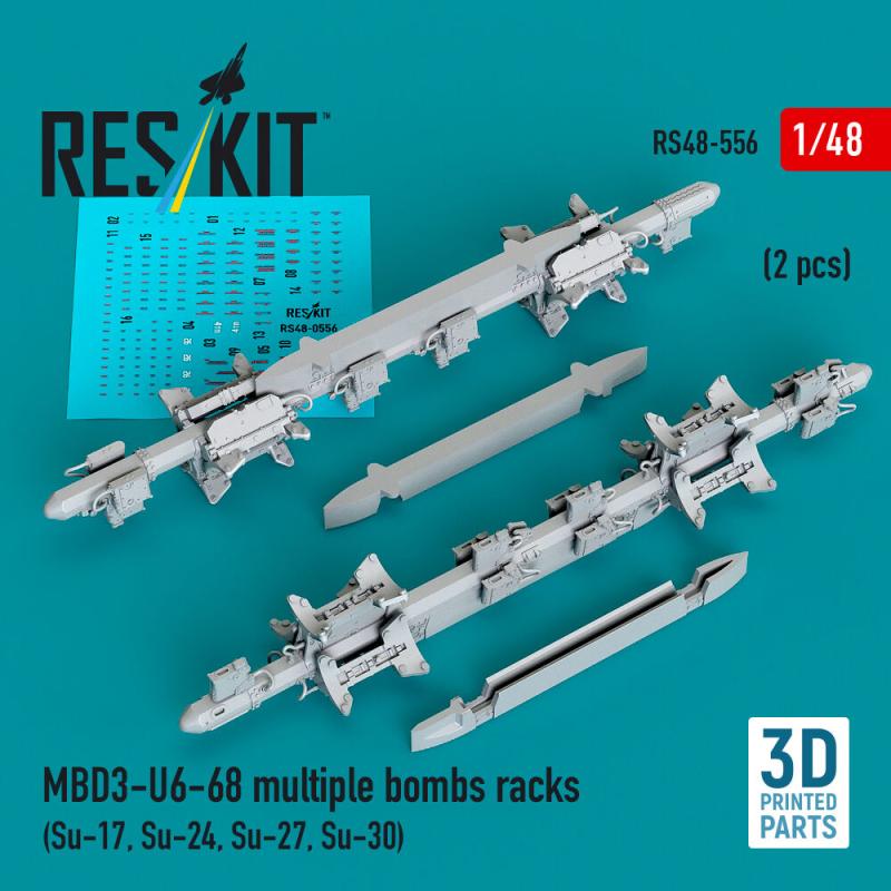 MBD3-U6-68 multiple bombs racks (2 pcs) (Su-17, Su-24, Su-27, Su-30) (3D Printed) von ResKit Models