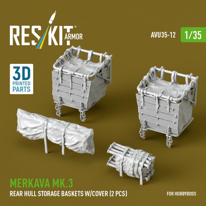 Merkava Mk.3 rear hull storage baskets w/cover (2 pcs) [HobbyBoss] (3D Printed) von ResKit Models