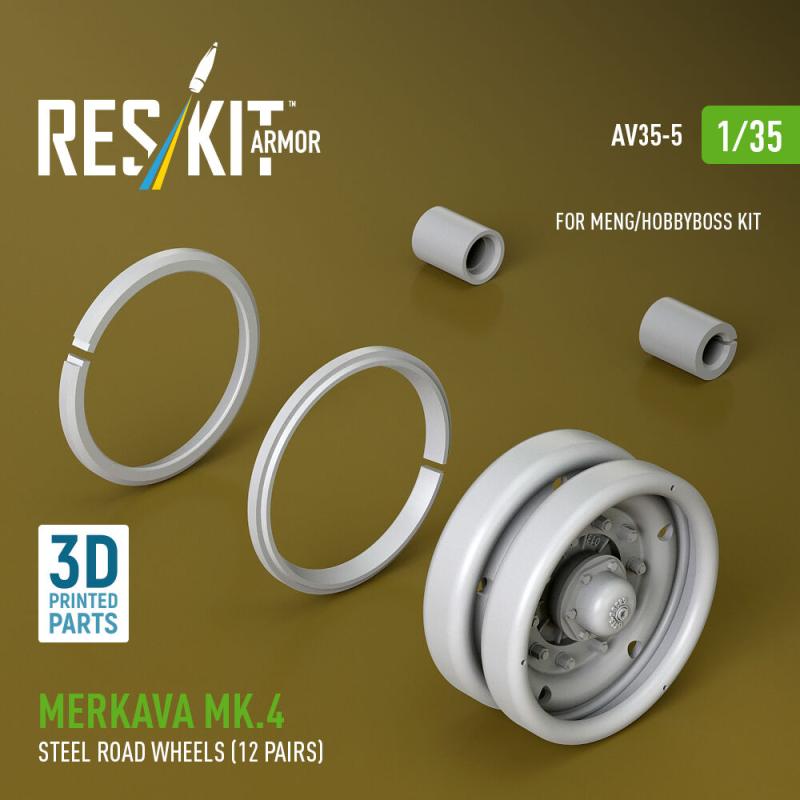 Merkava Mk.4 - Steel road wheels (12 pairs) (3D Printed) [Meng / Hobby Boss] von ResKit Models