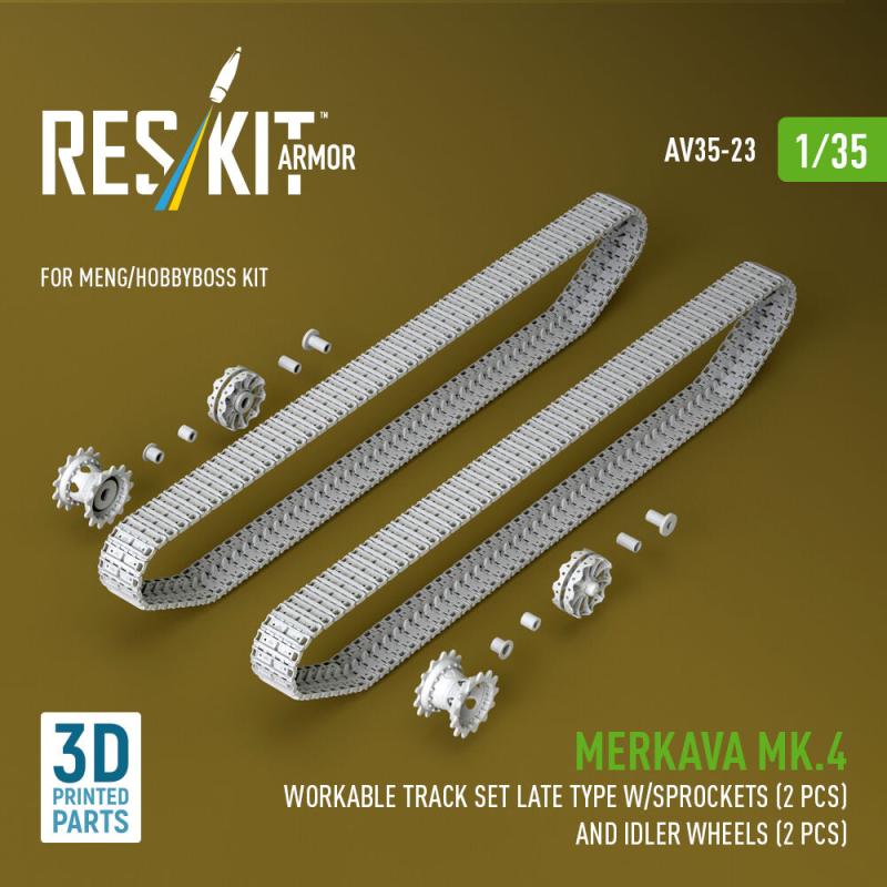 Merkava Mk.4 - Workable track set late type w/Sprockets (2 pcs) and idler wheels (2 pcs) (3D Printed) [Meng / Hobby Boss] von ResKit Models