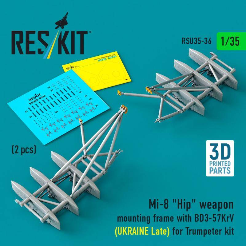Mi-8 Hip weapon mounting frame with BD3-57KrV (UKRAINE Late) for Trumpeter kit (2 pcs) (3D Printed) von ResKit Models