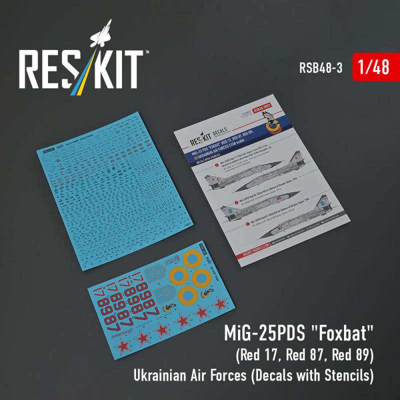 MiG-25PDS Foxbat (Red 17, Red 87, Red 89) Ukrainian Air Forces (Decals with Stencils) von ResKit Models