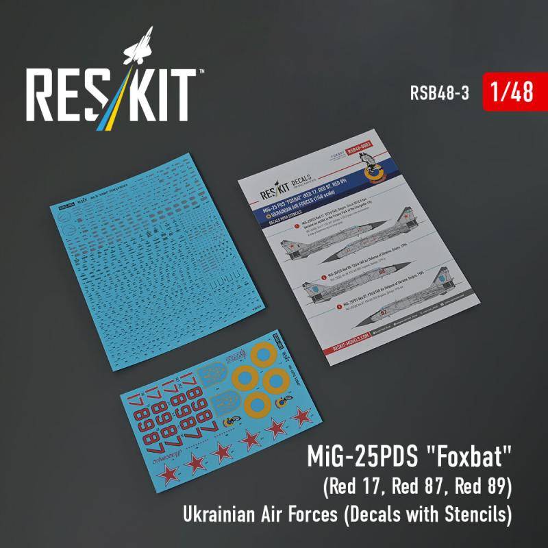 MiG-25PDS Foxbat (Red 17, Red 87, Red 89) Ukrainian Air Forces (Decals with Stencils) von ResKit Models