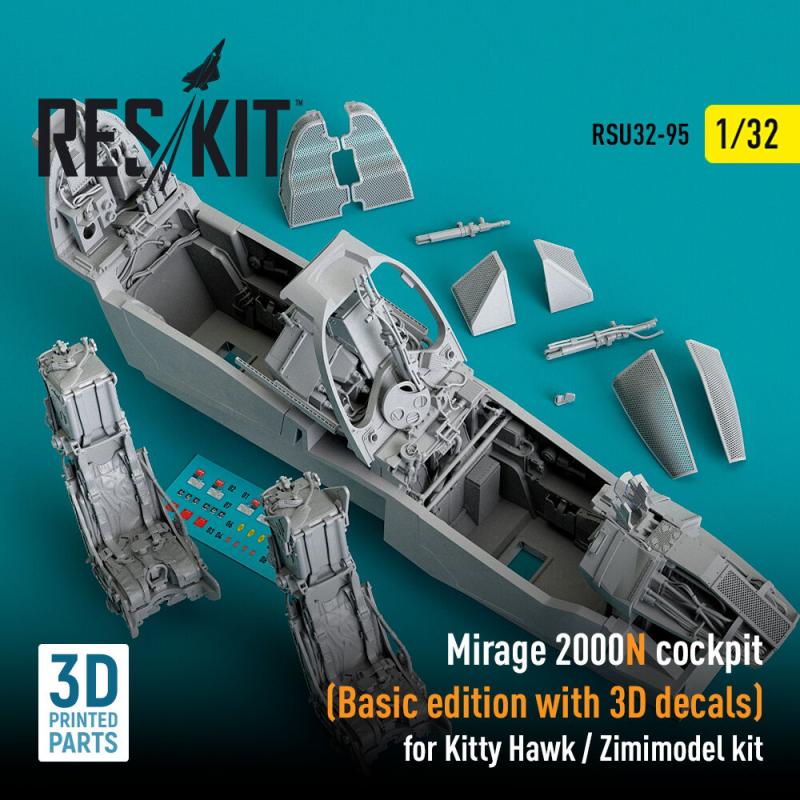 Mirage 2000N cockpit (Basic edition with 3D decals) for Kitty Hawk / Zimimodel kit (3D Printed) von ResKit Models