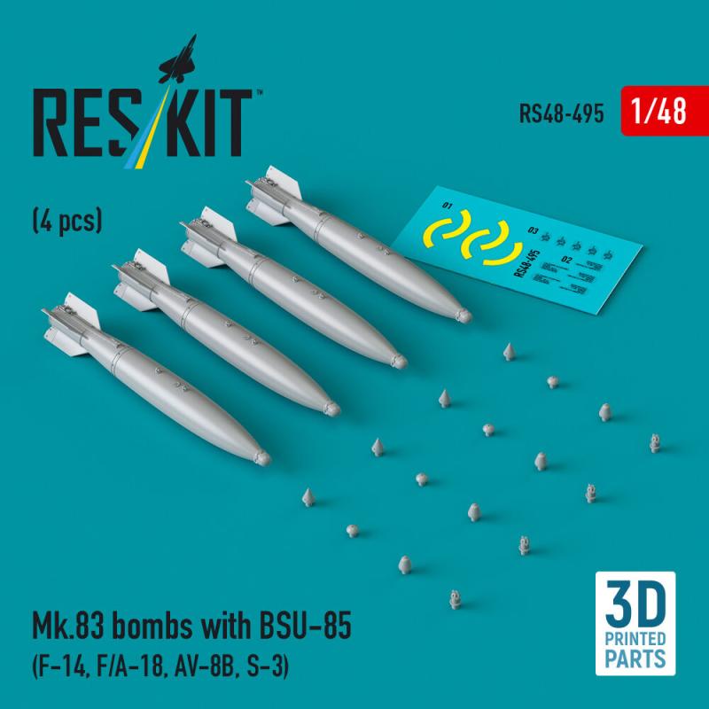 Mk.83 bombs with BSU-85 (4 pcs) (F-14, F/A-18, AV-8B, S-3) (3D printed) von ResKit Models